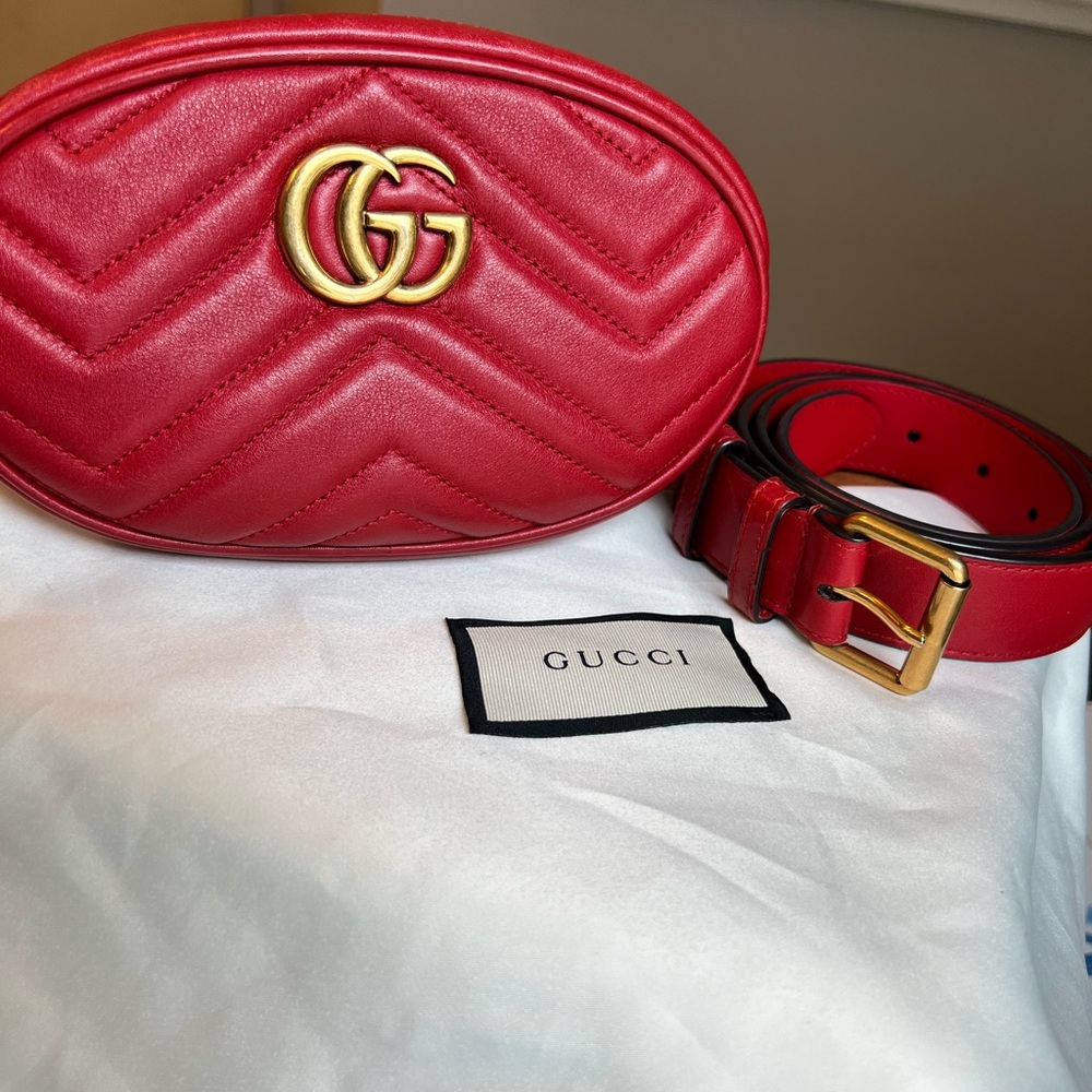 Red Gucci GG Marmont Matelasse Belt Bag